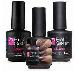 Ahorra con este pack de base, esmalte y acabado brillante de Pink Gellac