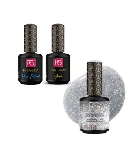 Pack: Base Extend + Plateado 129 Fabulous Silver + Top Coat Brillo Shine