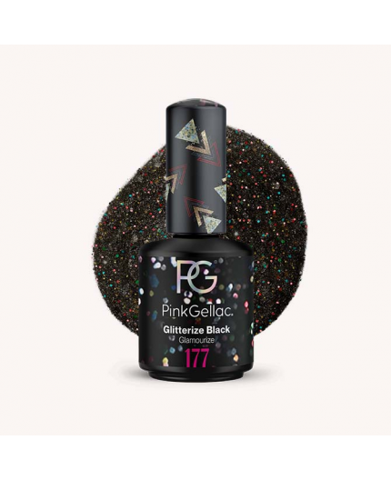 Pink Gellac 177 Glitterize Black Negro Color Esmalte Gel Permanente