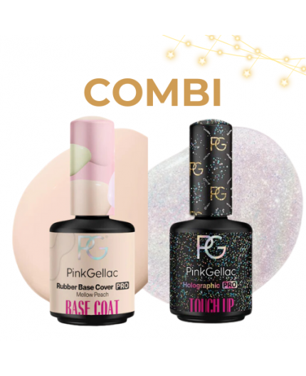 COMBI RUBBER BASE Mellow Peach + Top acabado holográfico - Touch Up Holographic